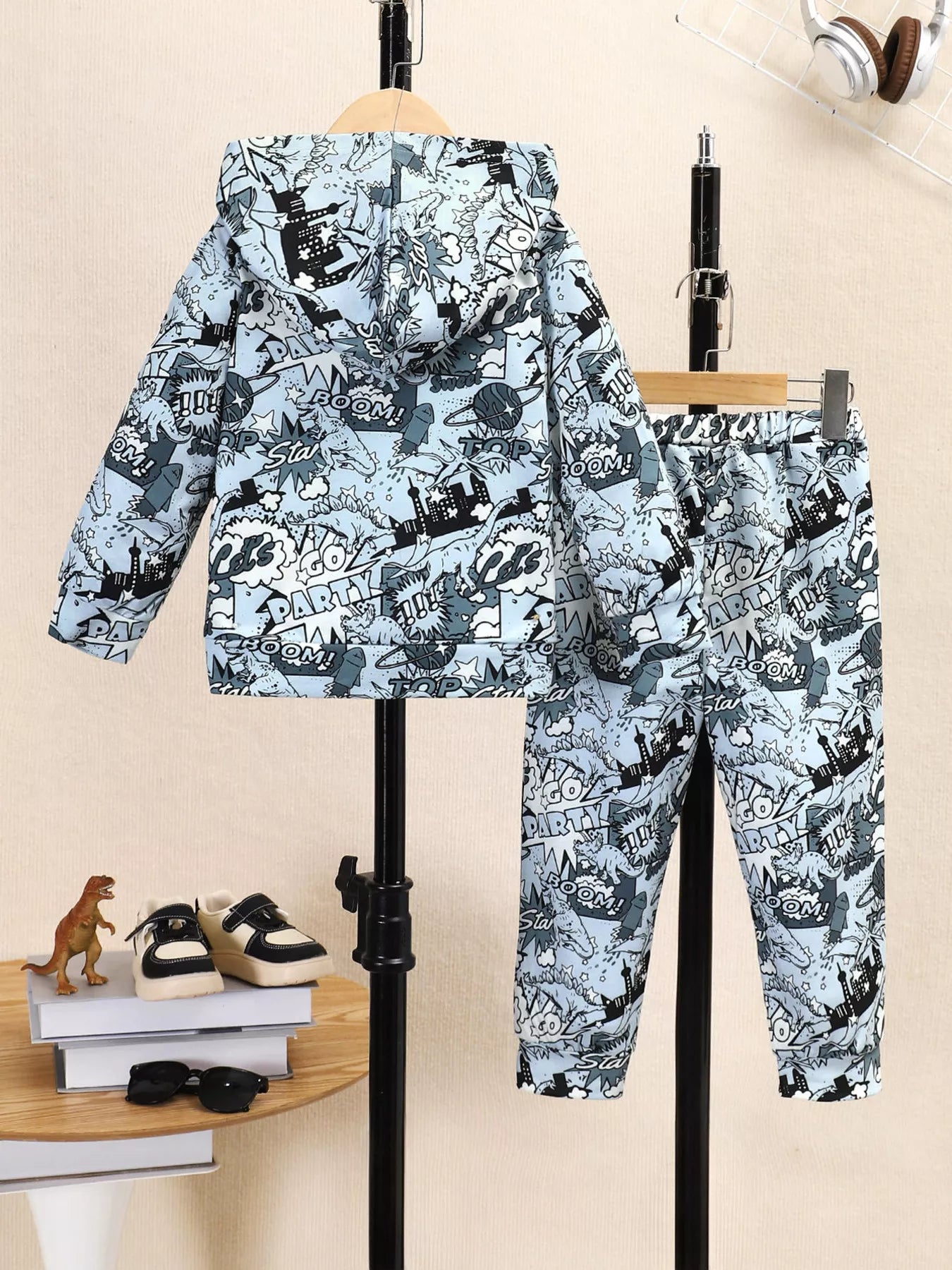 Boys Dinosaur Print Hoodie and Pants Set nicholesgifts