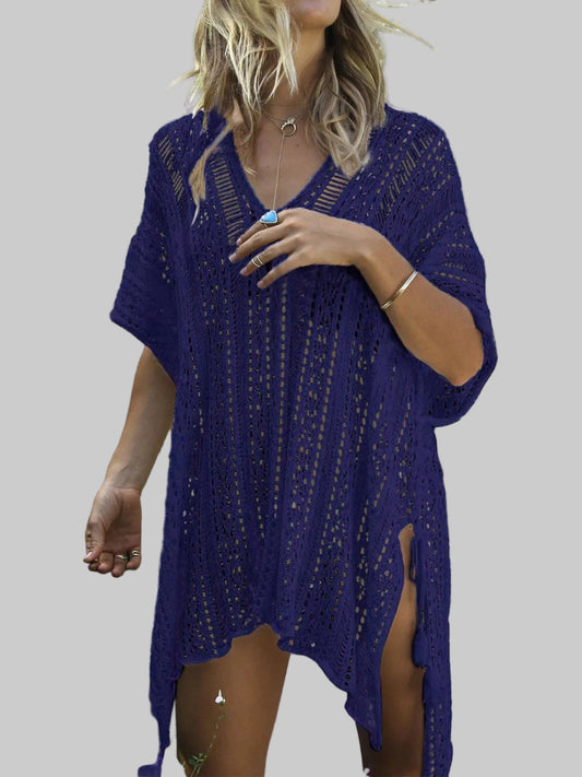 Cutout V-Neck Cover-Up with Tassel nicholesgifts