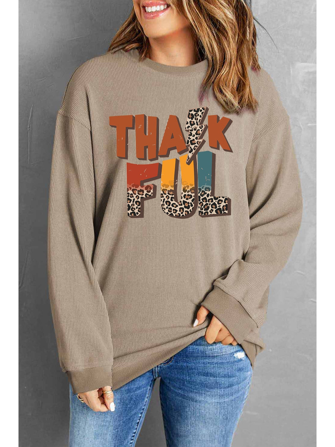 Letter Graphic Round Neck Long Sleeve Sweatshirt nicholesgifts