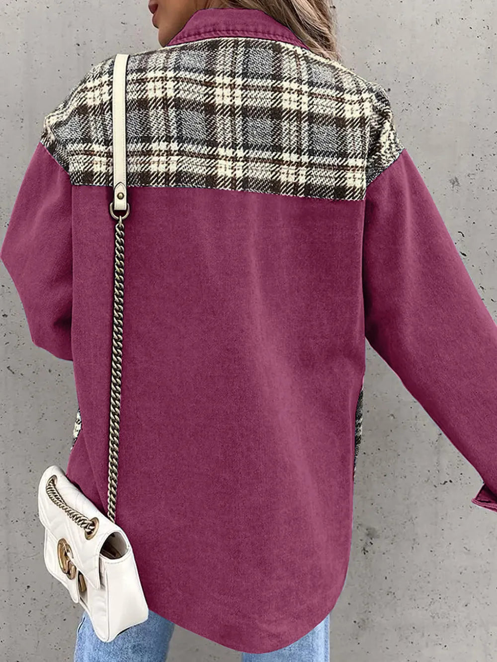 Plaid Button Up Dropped Shoulder Jacket nicholesgifts