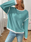 Ribbed Contrast Trim Long Sleeve Top nicholesgifts