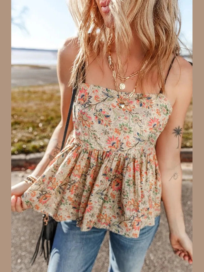 Floral Spaghetti Strap Peplum Cami NicholesGifts