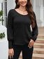 Ribbed Round Neck Lantern Sleeve Knit Top nicholesgifts