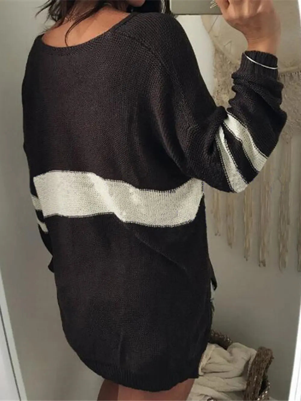 Striped V-Neck Long Sleeve Sweater Trendsi