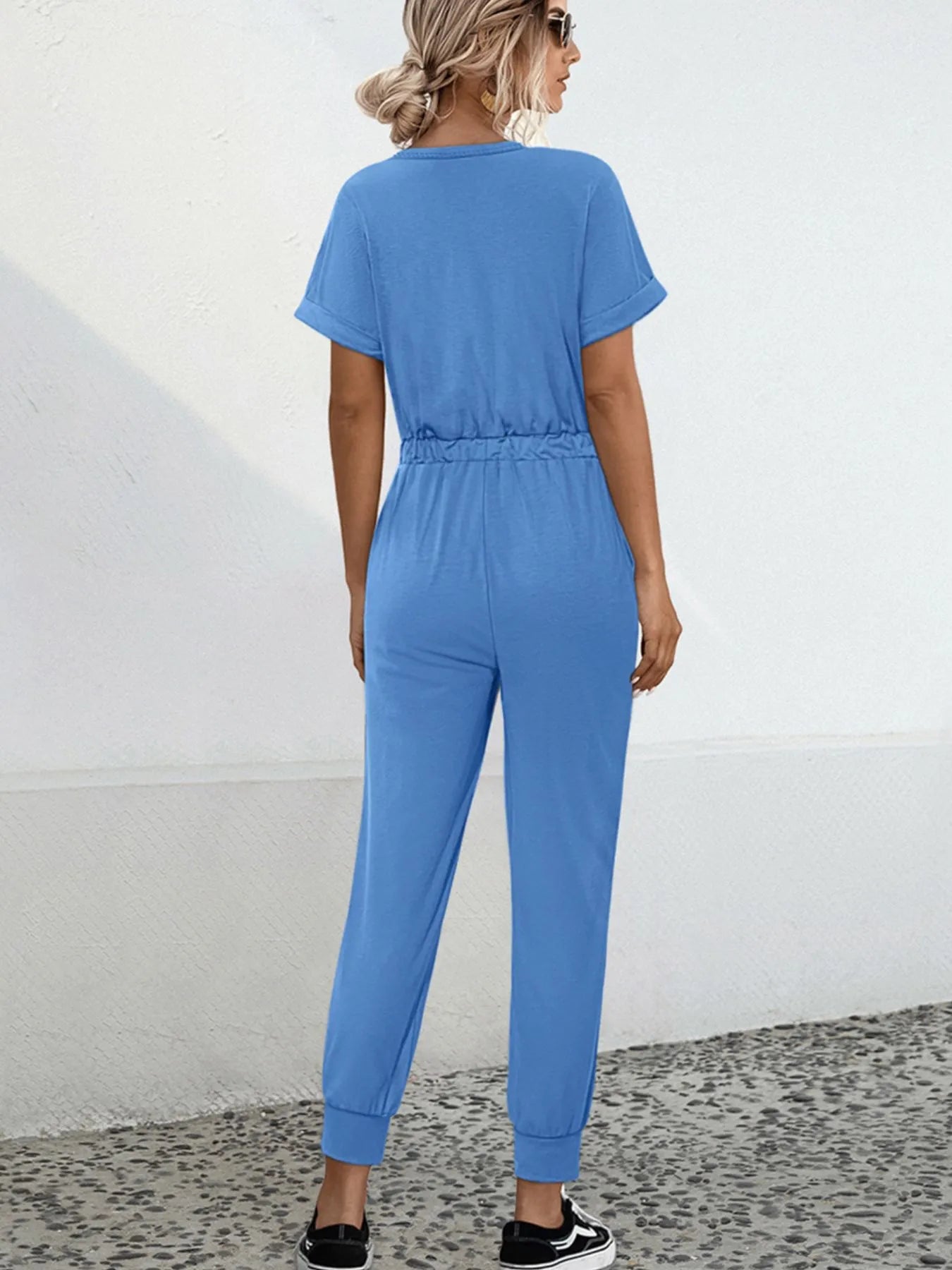 Drawstring Waist Short Sleeve Jumpsuit nicholesgifts