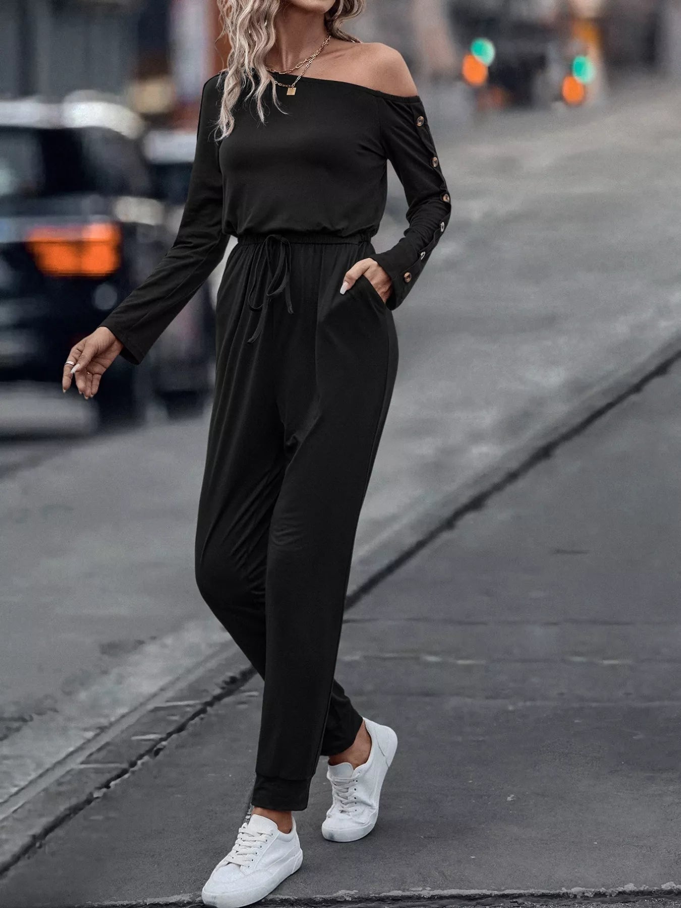 One Shoulder Long Sleeve Jumpsuit nicholesgifts