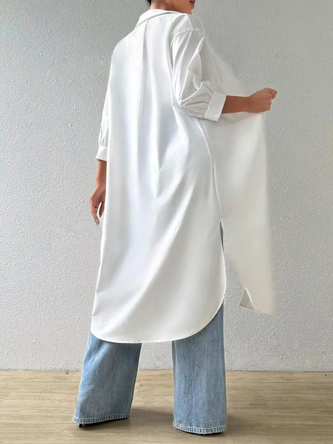 Button-Up Long Sleeve Longline Shirt