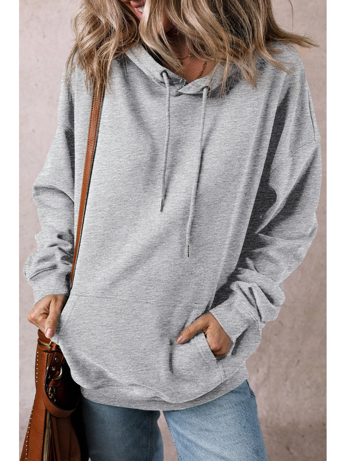 Women Drawstring Pocketed Long Sleeve Hoodie nicholesgifts