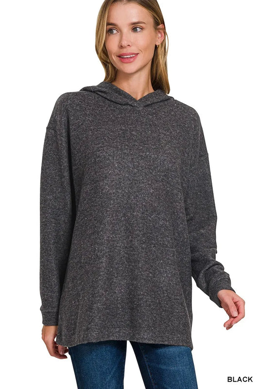 Zenana Hooded Brushed Melange Hacci Sweater NicholesGifts