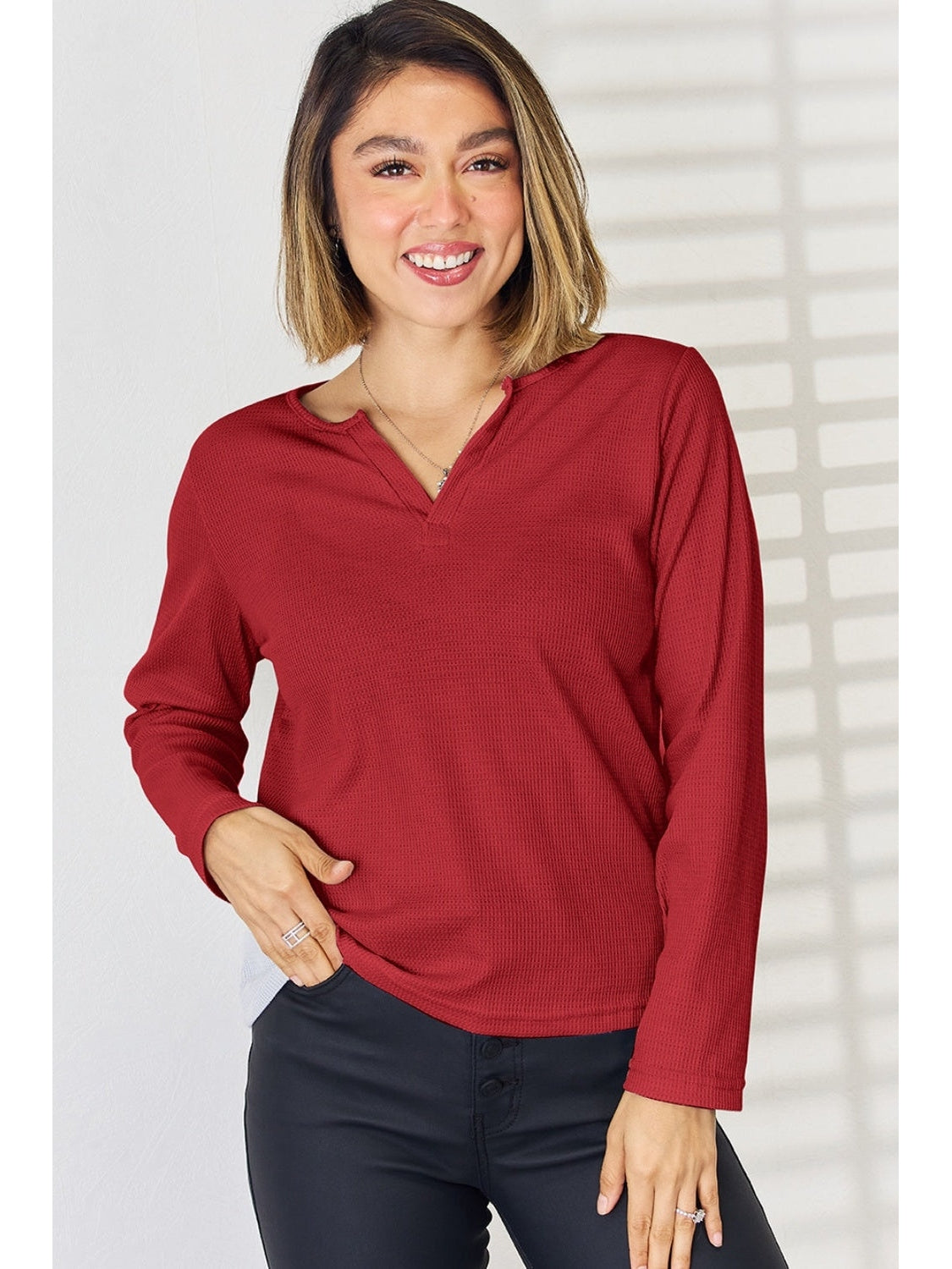 Women Notched Long Sleeve T-Shirt nicholesgifts