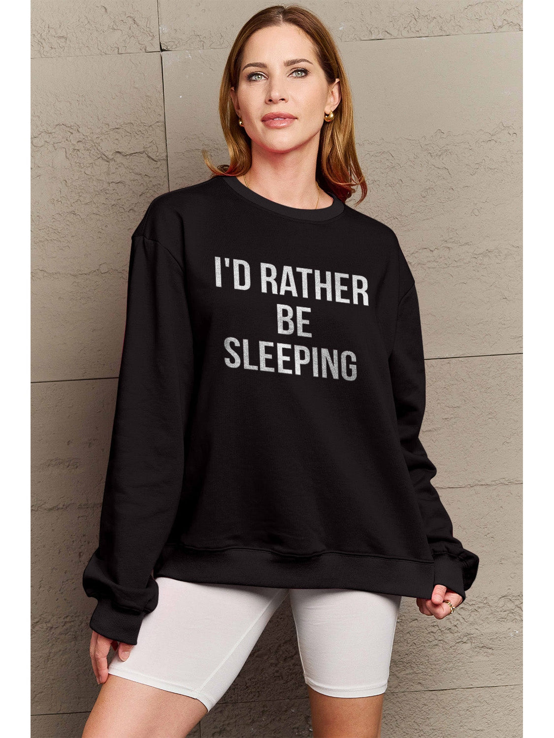 Simply Love Full Size I'D RATHER BE SLEEPING Round Neck Sweatshirt nicholesgifts