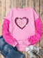 Women Valentine’s Day Sequin Heart Long Sleeve Sweatshirt nicholesgifts