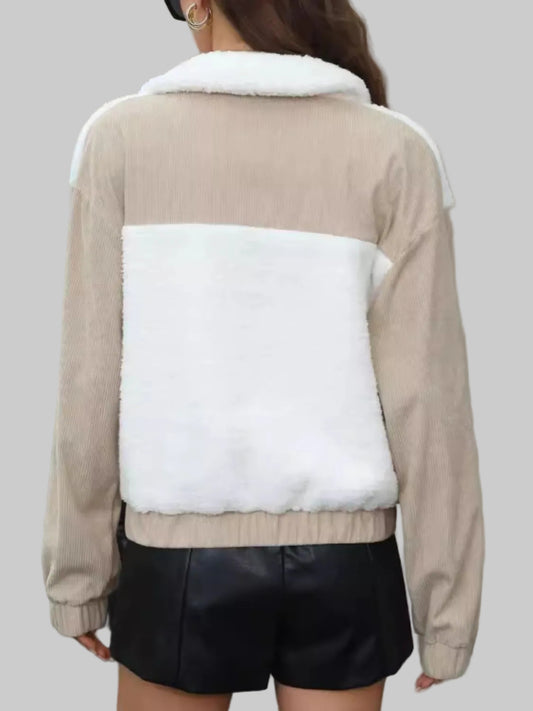 Women Contrast Zip Up Long Sleeve Jacket nicholesgifts