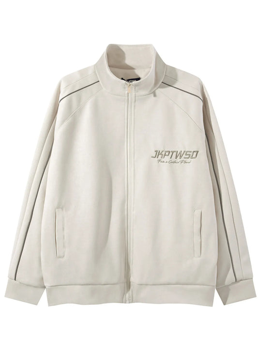 Men's Letter Graphic Track Jacket with Contrast Trim Trendsi