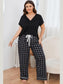 Plus Size V-Neck Top and Plaid Pants Lounge Set nicholesgifts