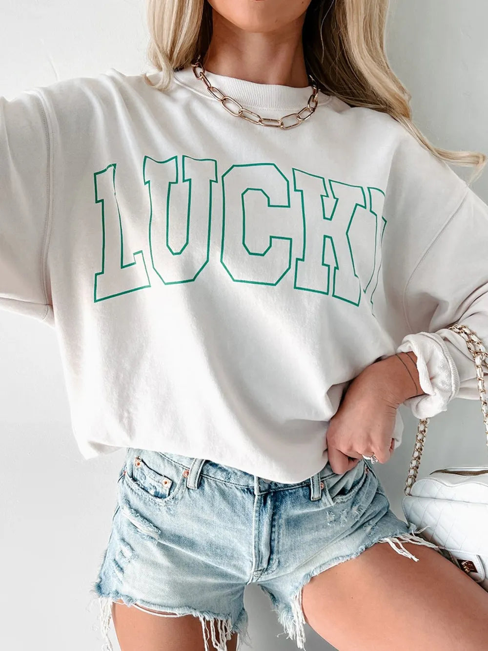 LUCKY Graphic Round Neck Long Sleeve Sweatshirt nicholesgifts