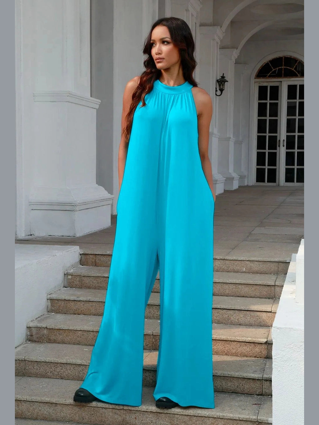Double Take Full Size Tie Back Cutout Sleeveless Jumpsuit nicholesgifts