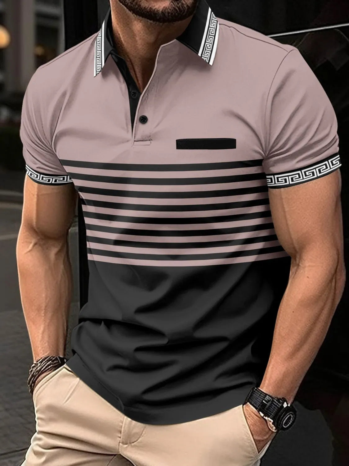 Men's Full Size Striped Collared Neck Short Sleeve Polo Plus Size NicholesGifts