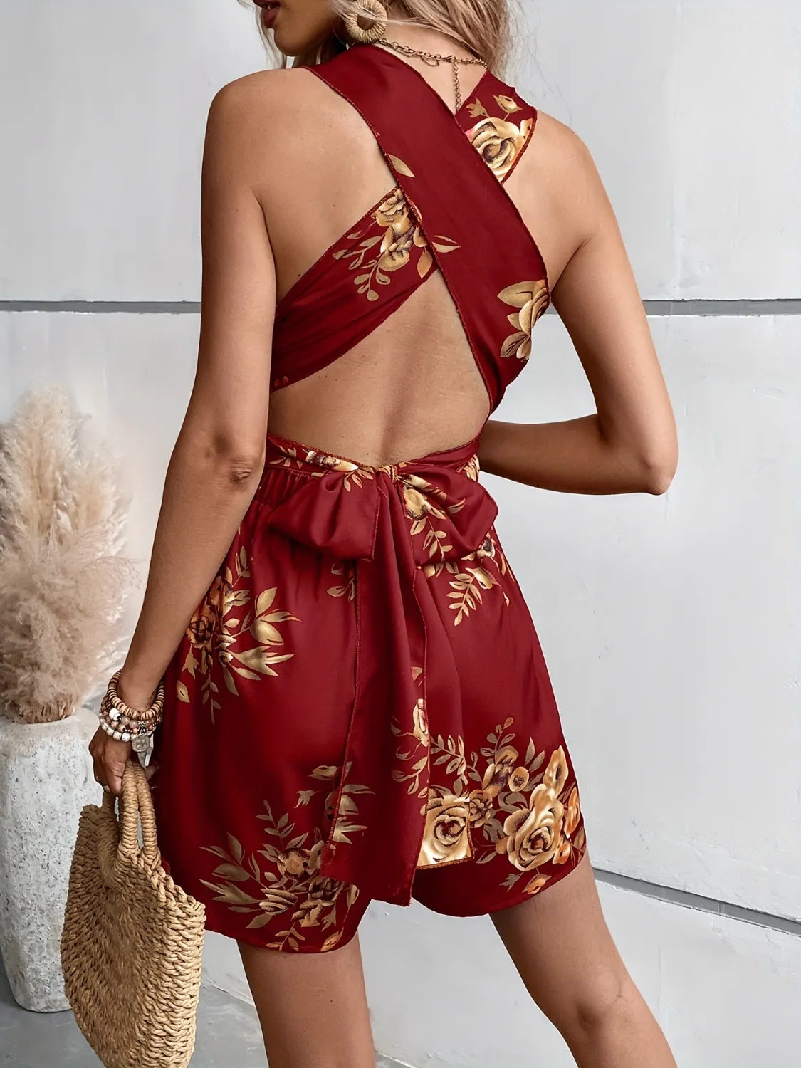 Crisscross Back Printed Romper nicholesgifts