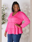 Double Take Half Button Long Sleeve Ruffle Hem Blouse nicholesgifts