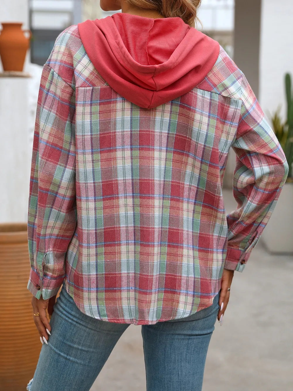 Plaid Long Sleeve Hooded Jacket nicholesgifts