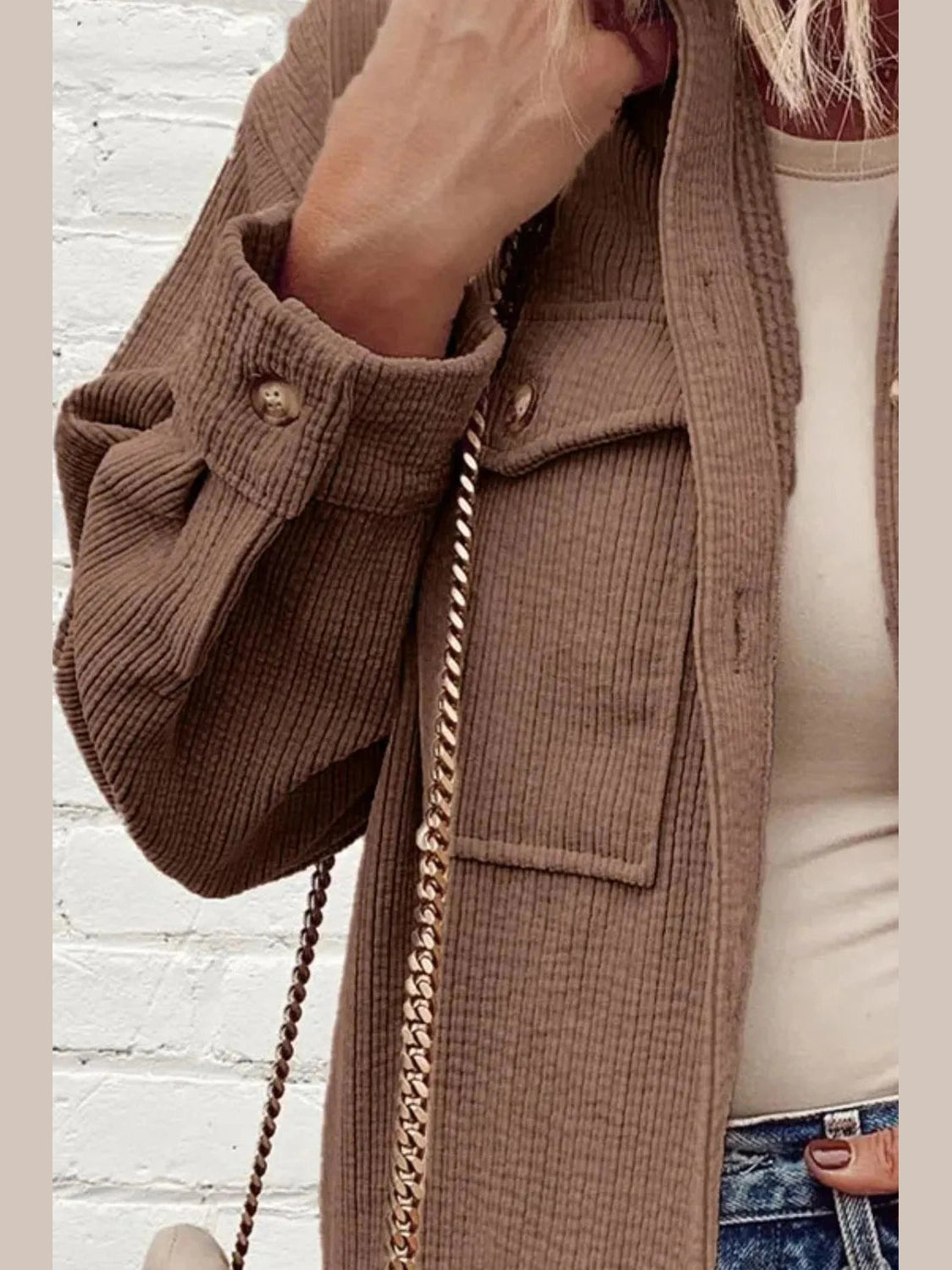 Pocketed Button Up Dropped Shoulder Shacket nicholesgifts