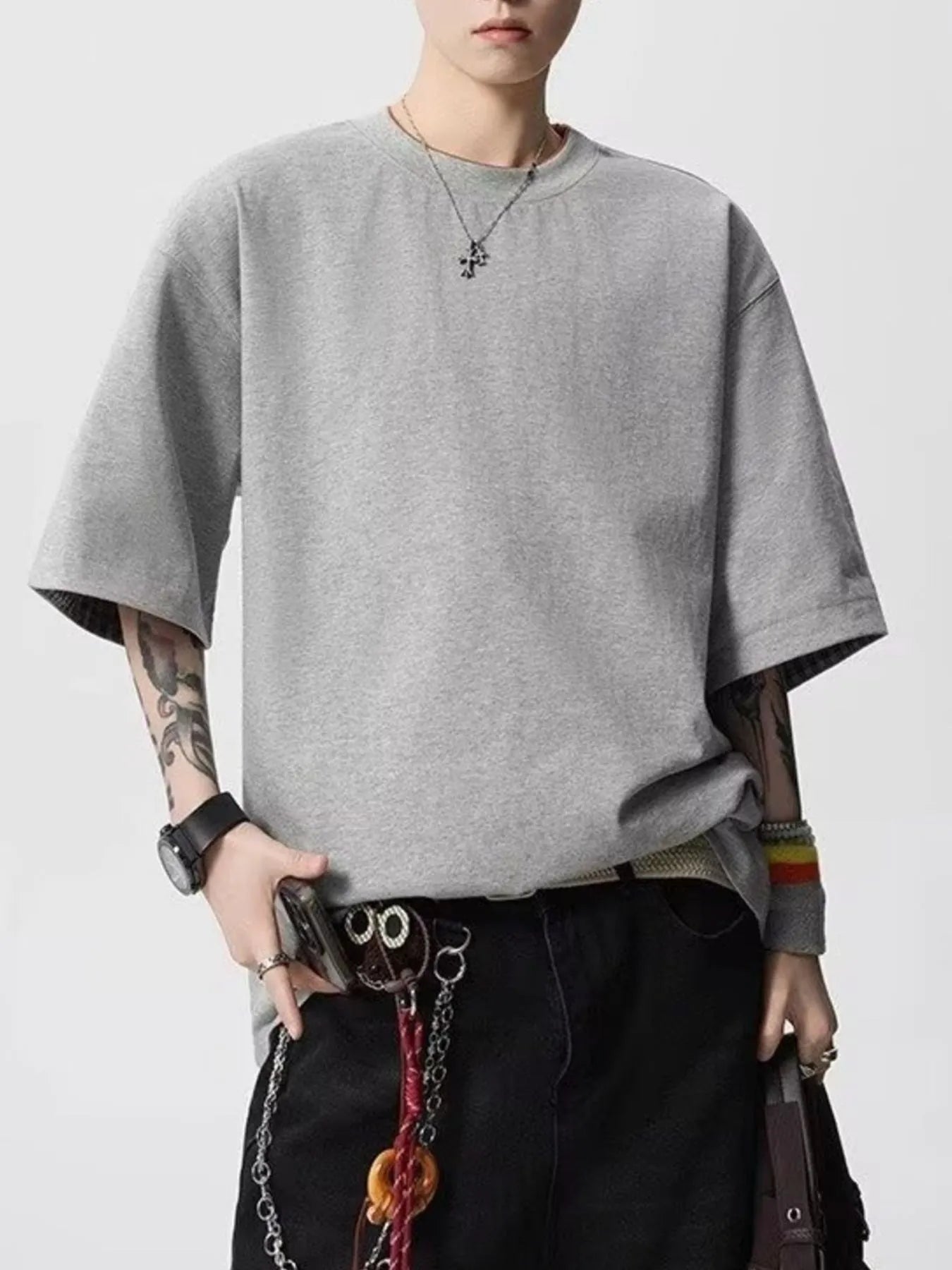 Men's Plaid Trim Round Neck Short Sleeve T-Shirt Trendsi