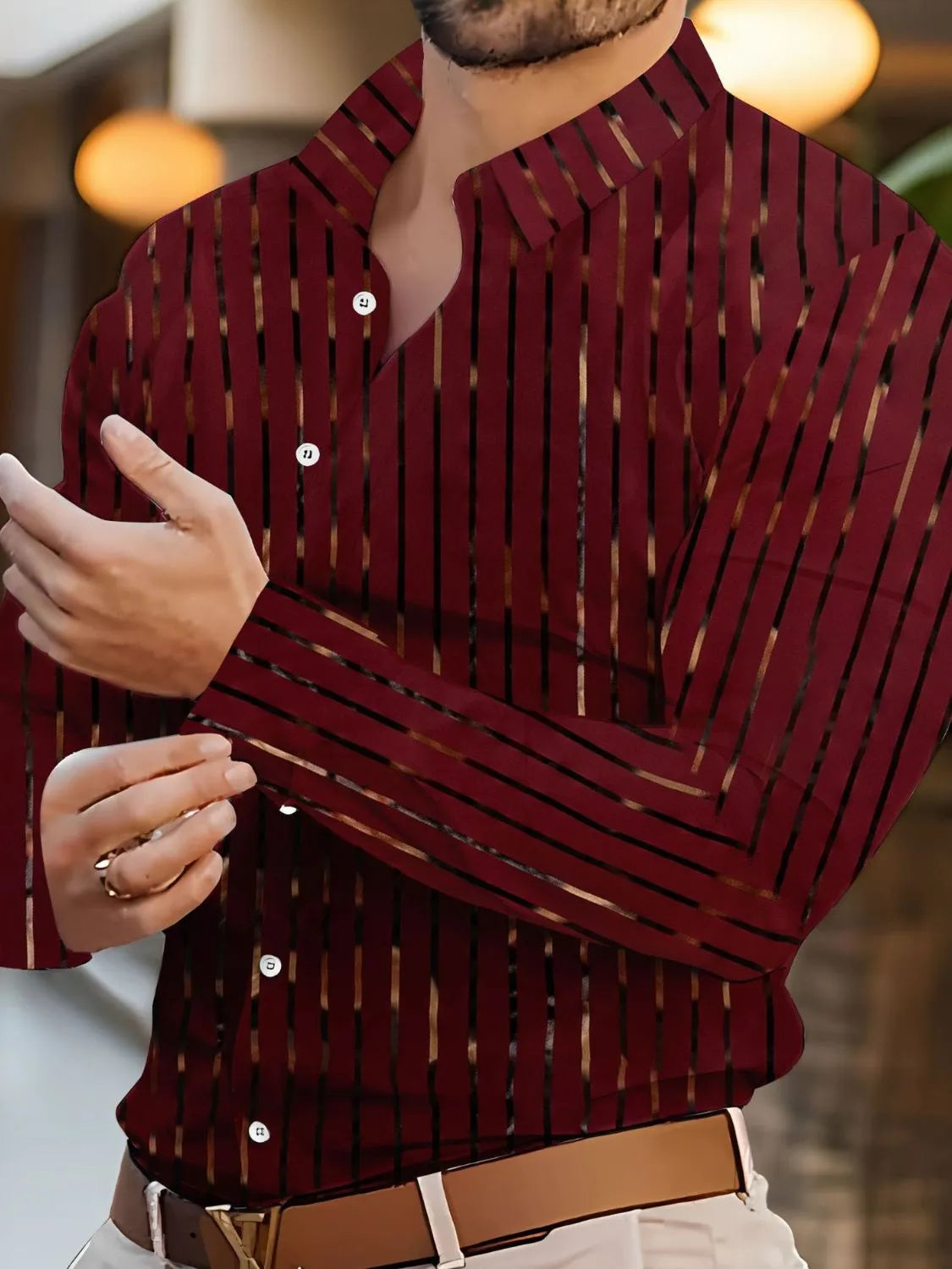 Men's Full Size Striped Button Up Long Sleeve Shirt Plus Size NicholesGifts