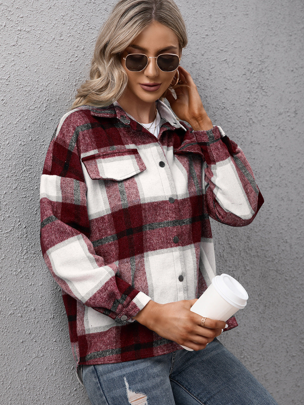 Ivy Lane Plaid Long Sleeve Shirt Jacket nicholesgifts