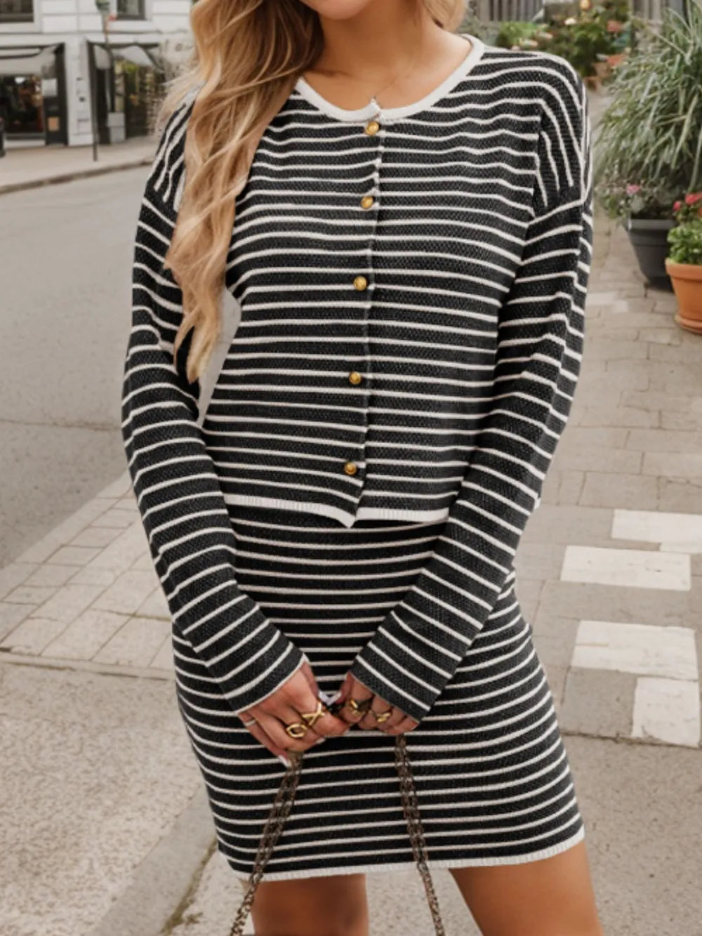 Striped Long Sleeve Top and Skirt Set nicholesgifts
