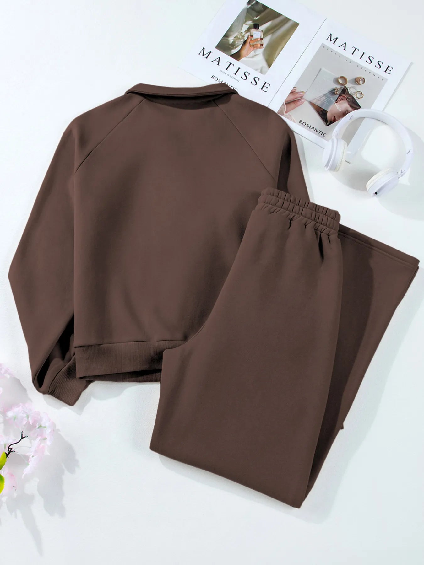 Collared Sweatshirt and High Waist Pants Active Set nicholesgifts