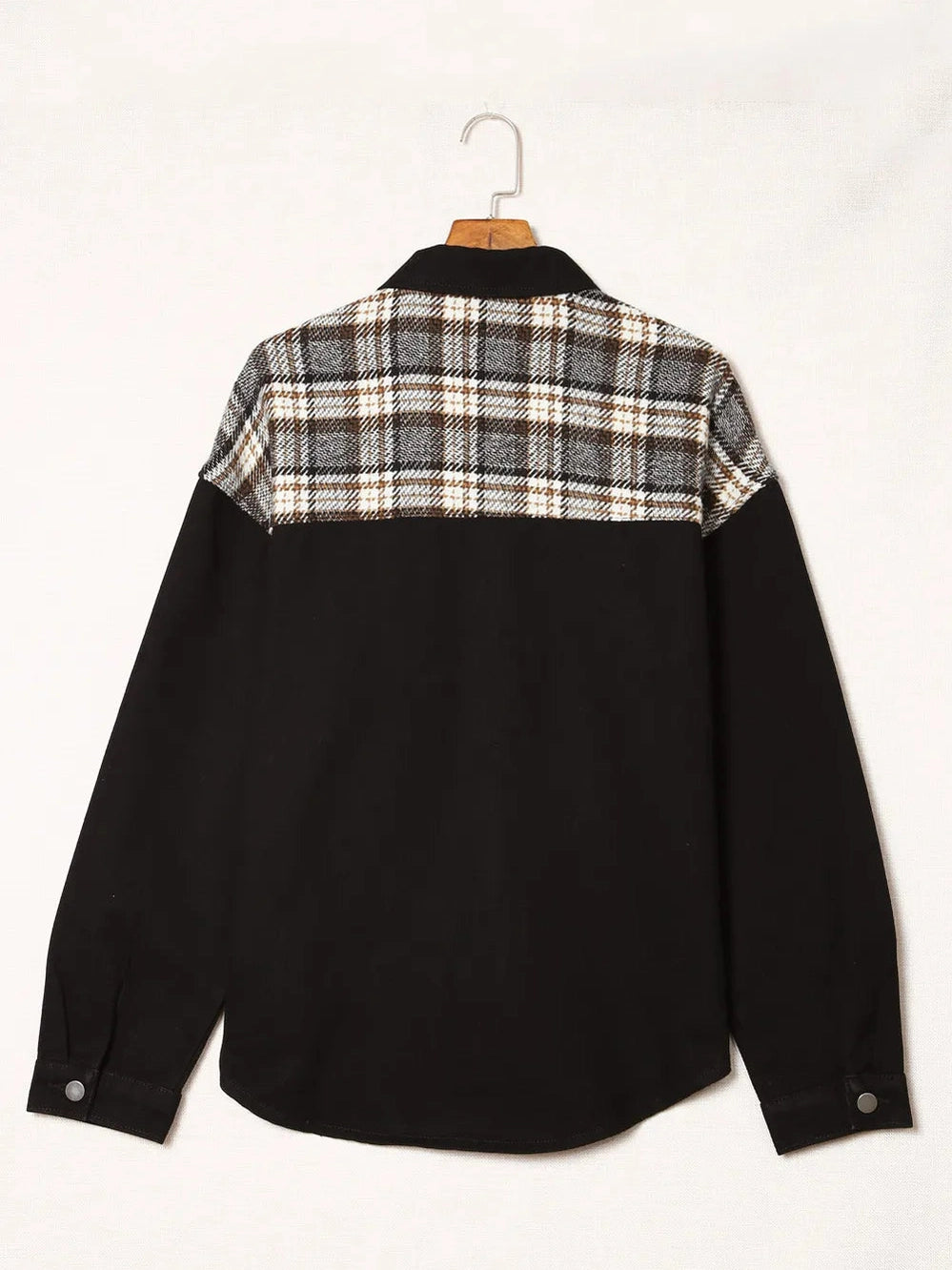 Plaid Pocketed Button Up Denim Jacket nicholesgifts