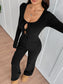 Tie Front Long Sleeve Flare Jumpsuit nicholesgifts