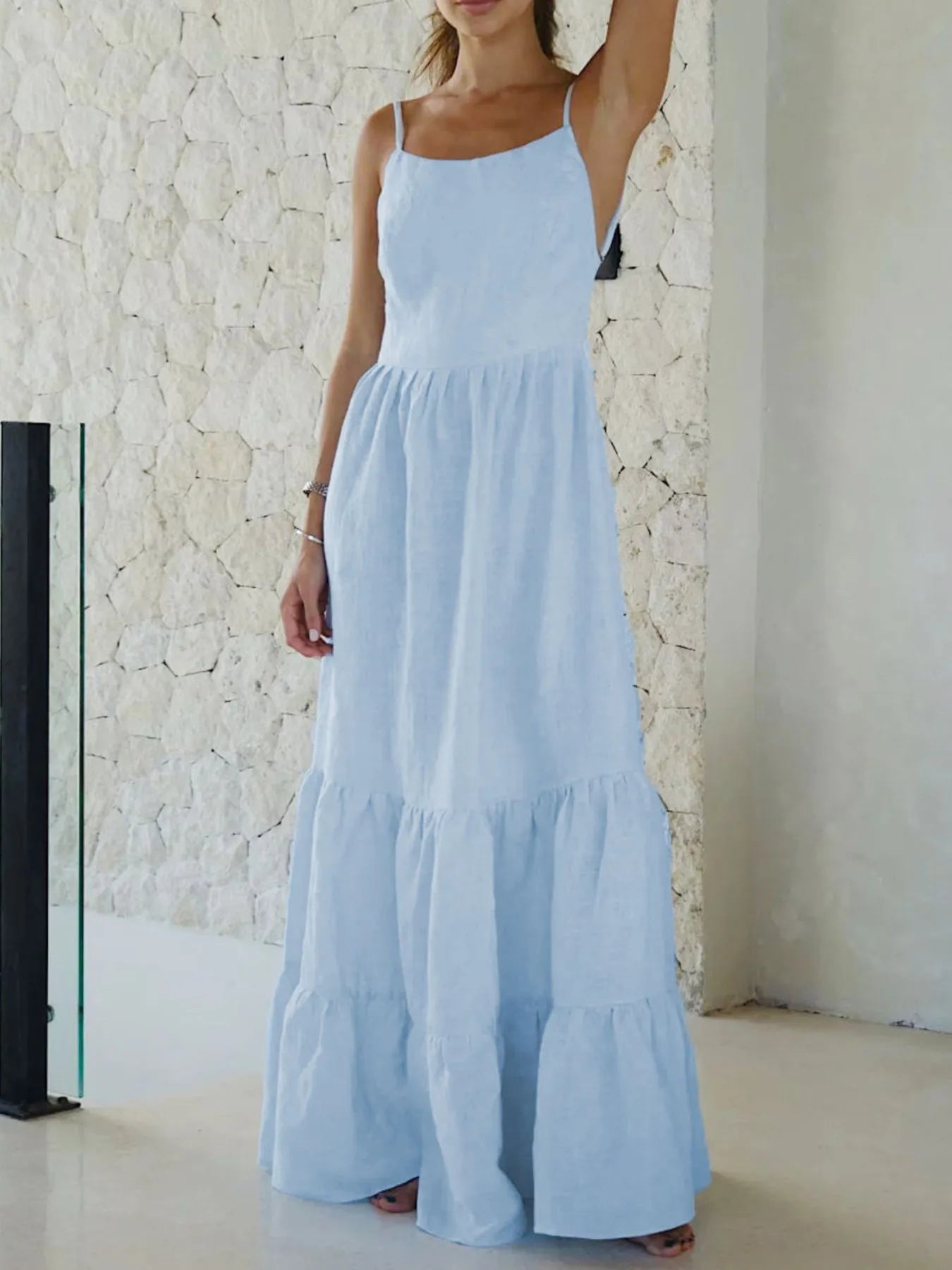 Tiered Maxi Cami Dress with Ruffled Hem NicholesGifts