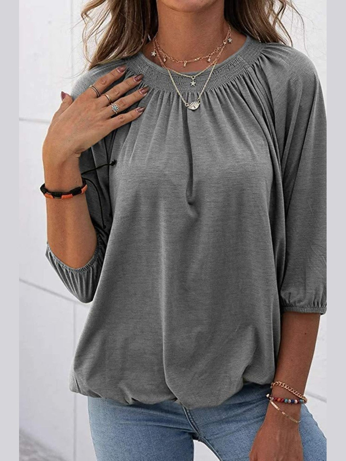 Gathered Detail Round Neck T-Shirt
