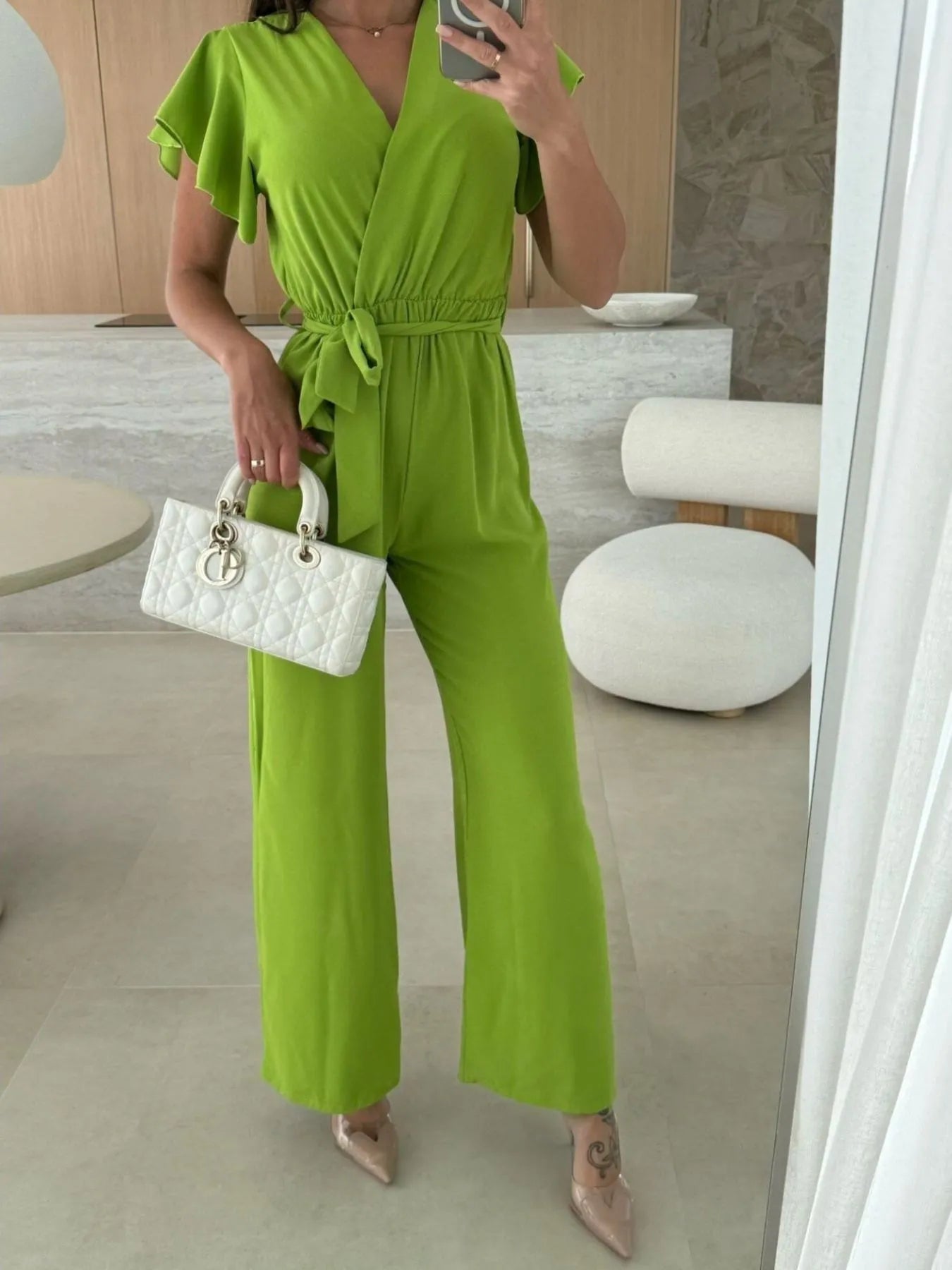Surplice Wide Leg Belted Jumpsuit nicholesgifts