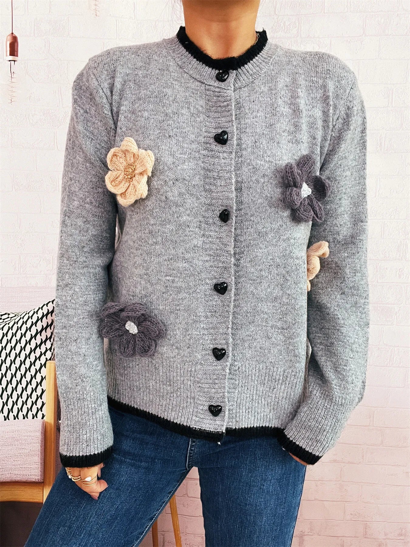 Flower Button Up Long Sleeve Cardigan