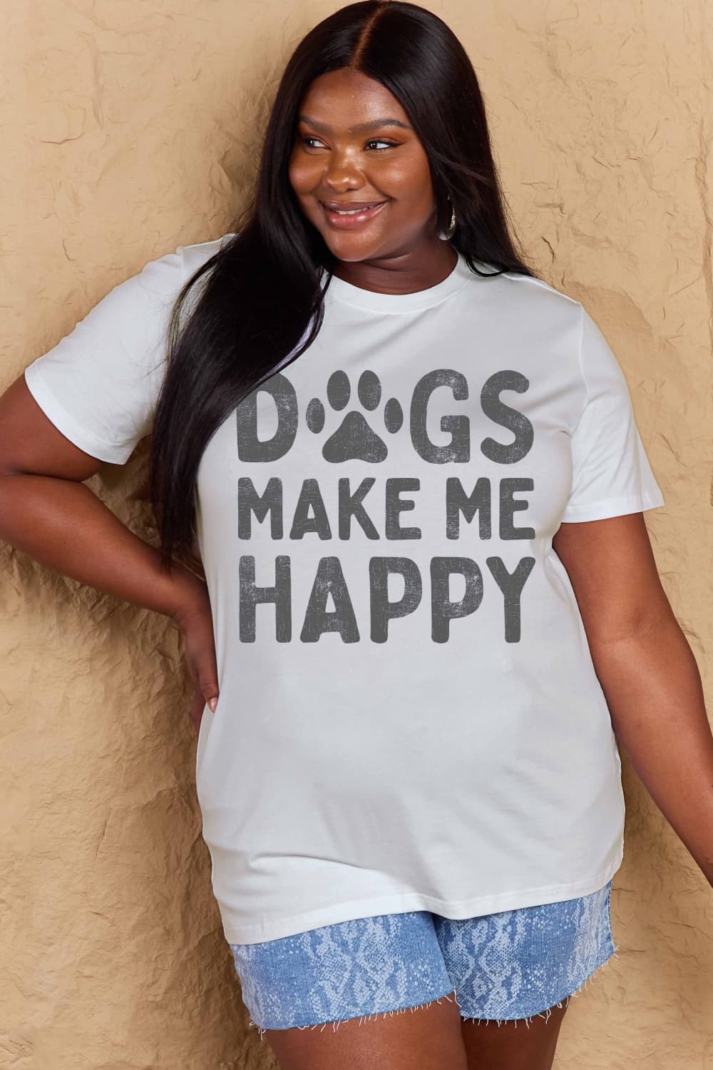 Simply Love Full Size DOGS MAKE ME HAPPY Graphic Cotton T-Shirt nicholesgifts