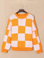 Checkered Exposed Seam Drooped Shoulder Sweater nicholesgifts