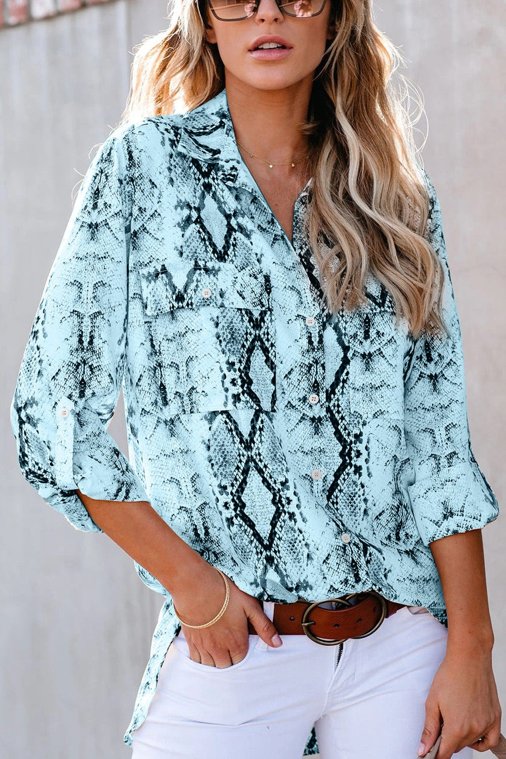 Pockted Printed Button Up Shirt nicholesgifts