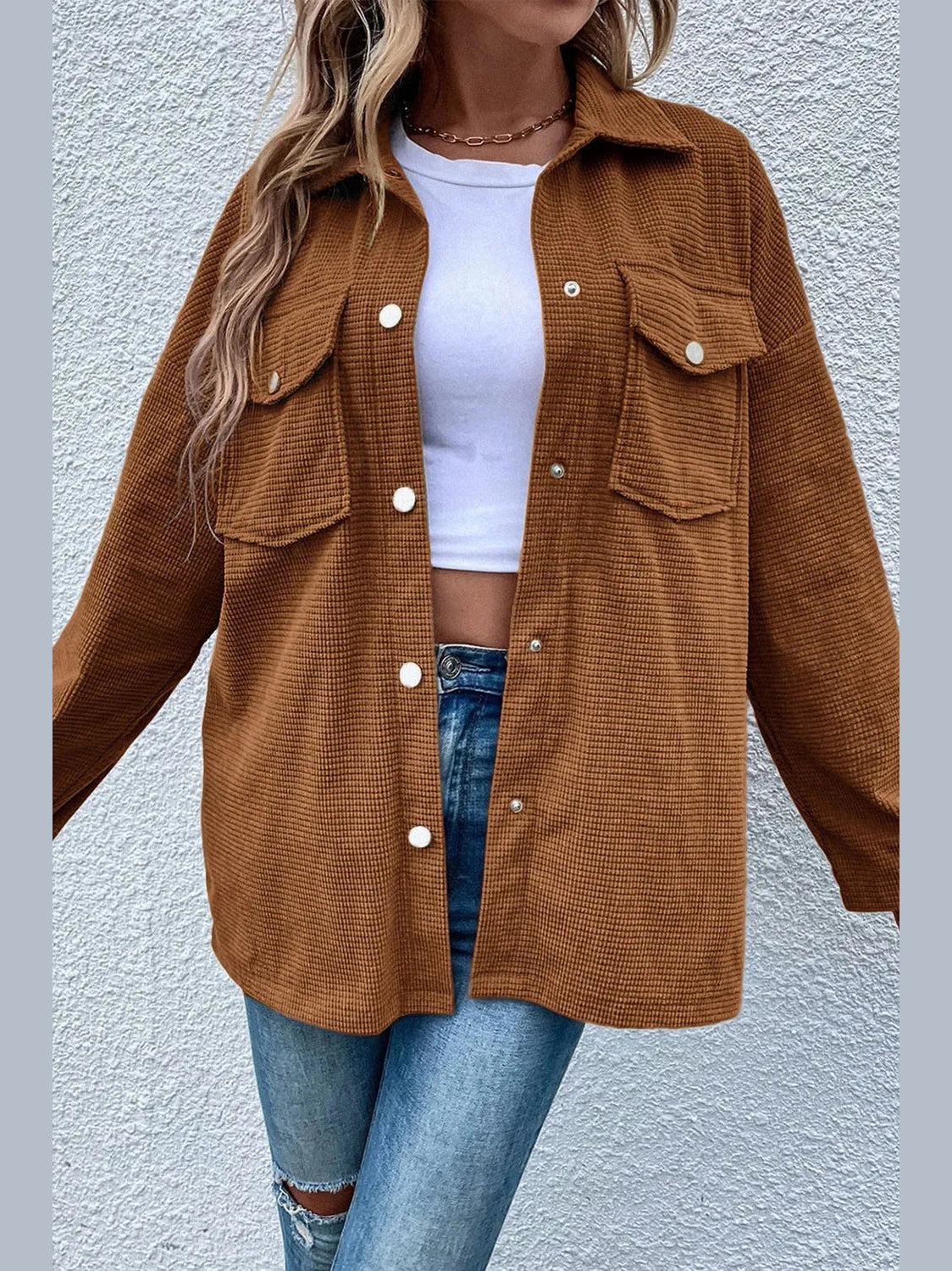 Pocketed Snap Down Long Sleeve Jacket