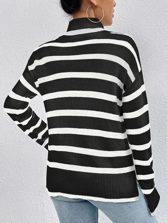 Striped Turtleneck Long Sleeve Sweater nicholesgifts