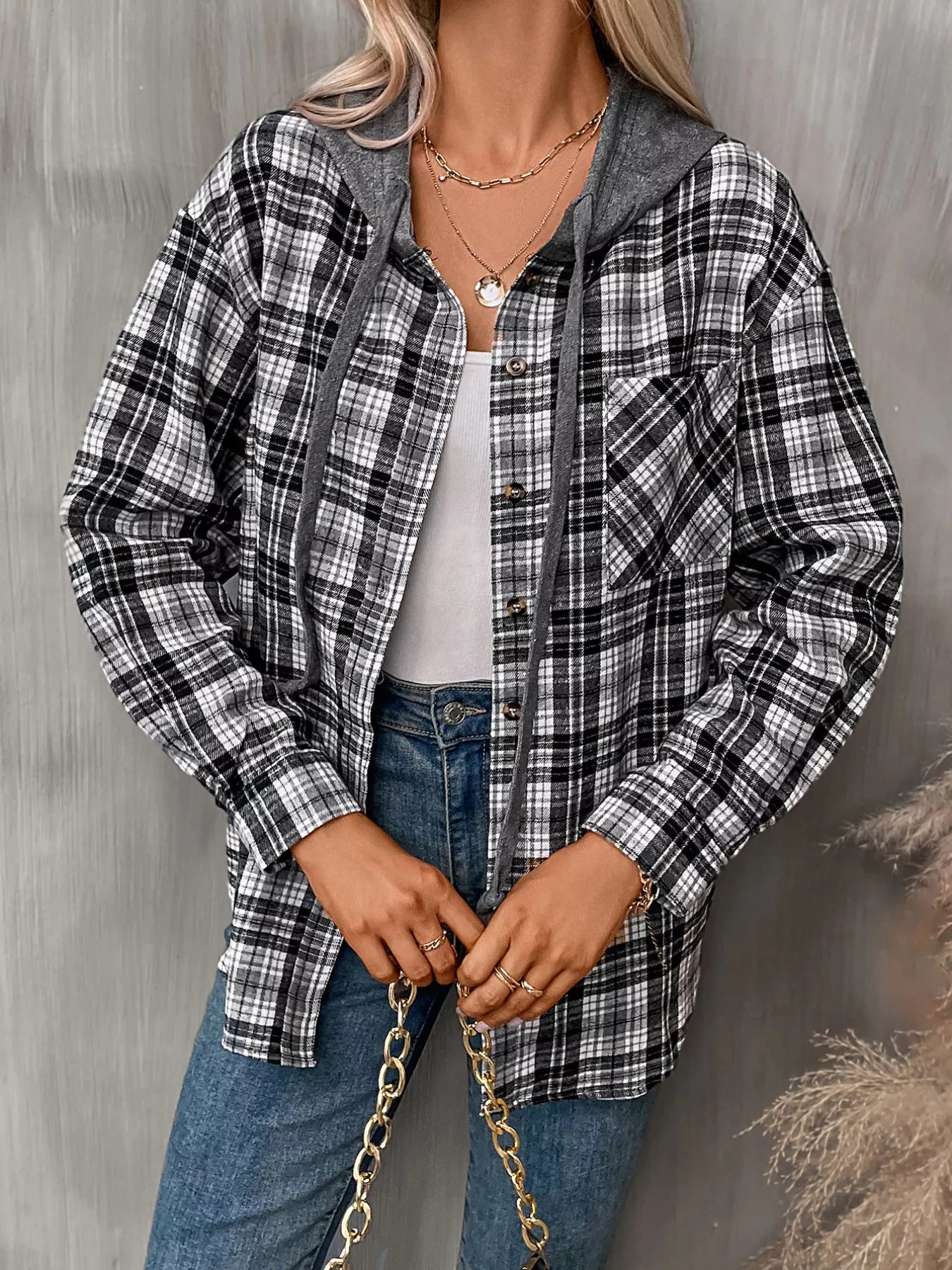 Plaid Button-Up Hooded Shirt NicholesGifts