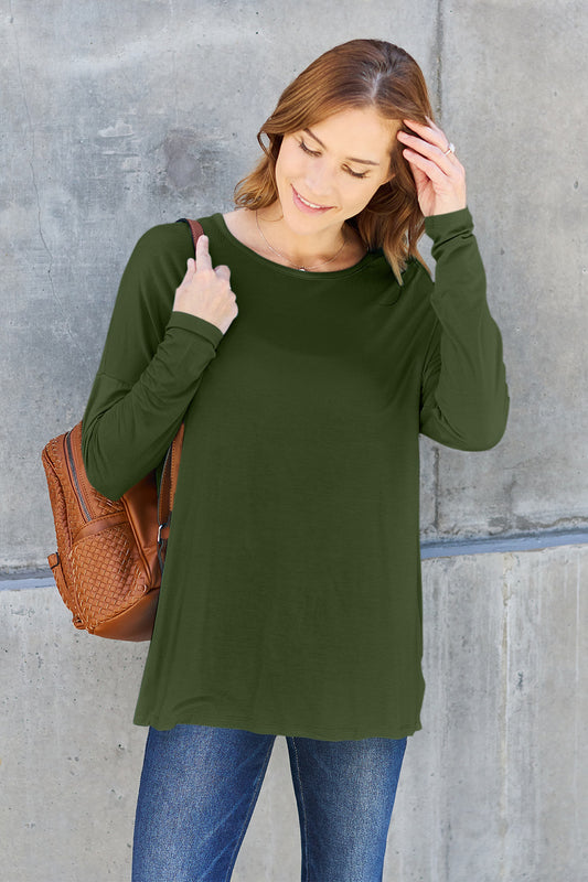 Women Basic Bae Full Size Round Neck Dropped Shoulder T-Shirt