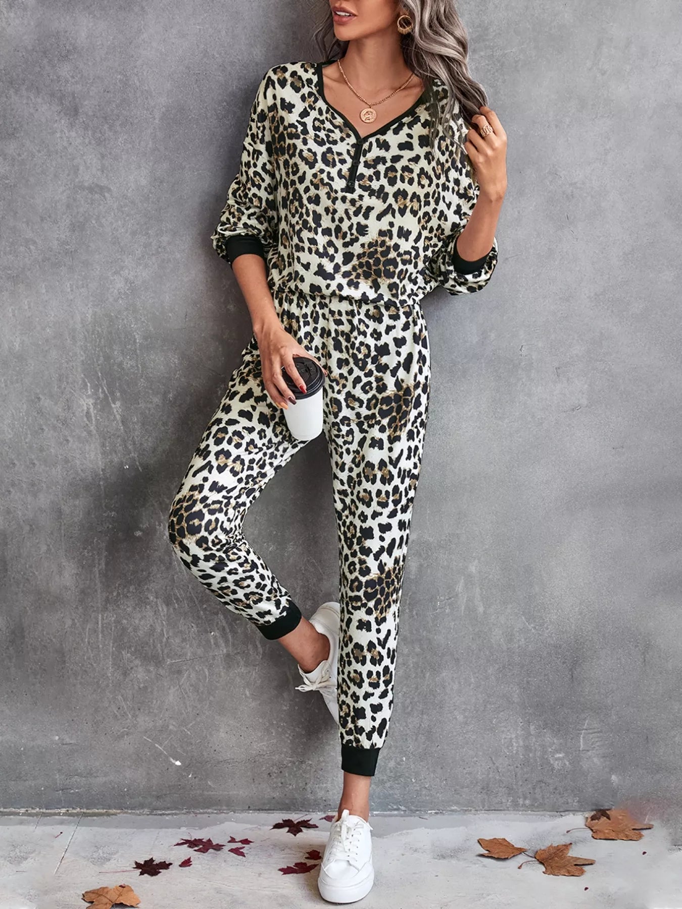 Leopard Long Sleeve Top and Pants Set Trendsi
