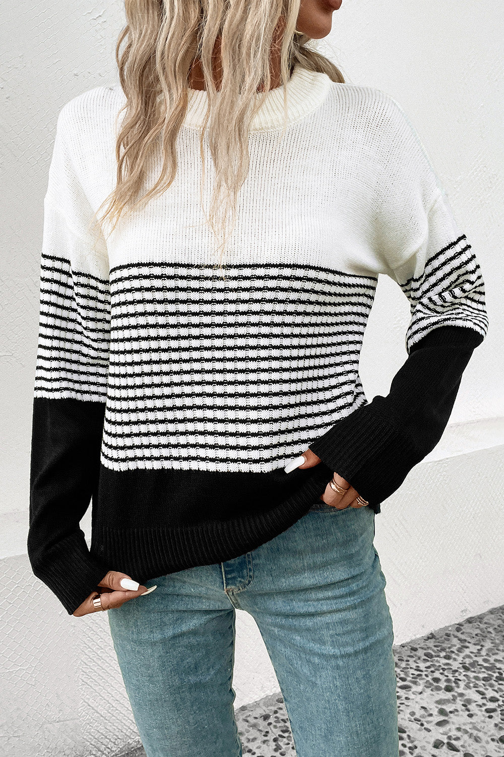 Perfee Striped Drop Shoulder Sweater Trendsi
