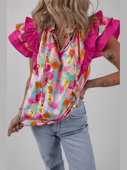 Floral Ruffle Layered Sleeve Blouse nicholesgifts