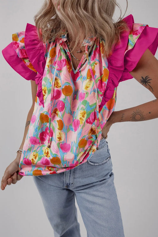 Floral Ruffle Layered Sleeve Blouse Trendsi