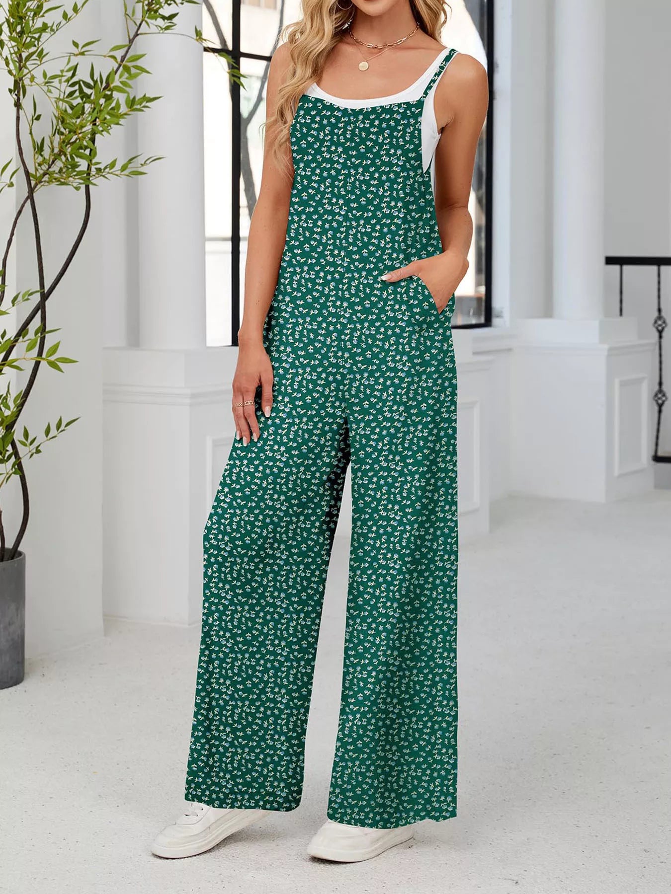 Full Size Floral Print Wide Leg Casual Jumpsuit Plus Size nicholesgifts