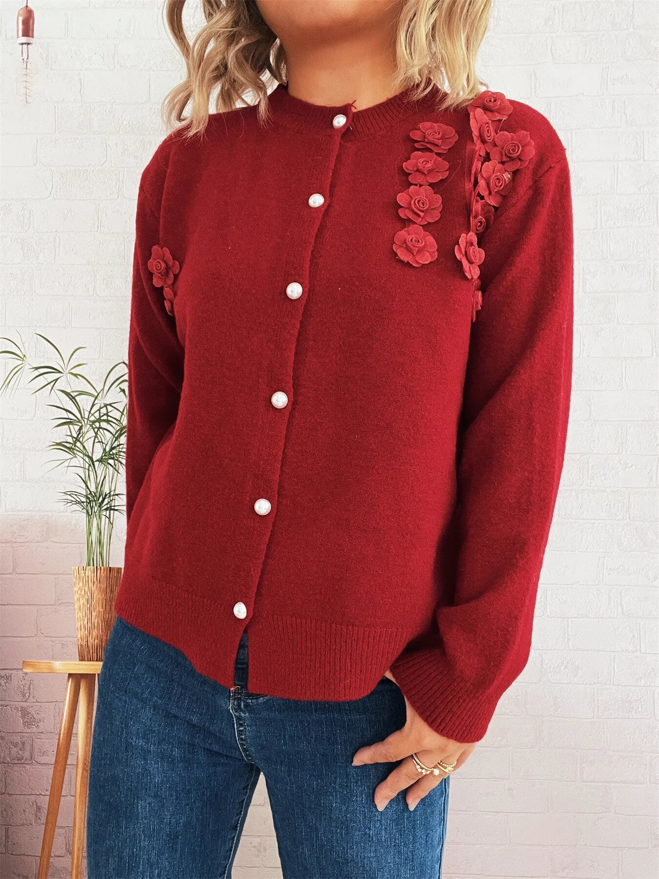 Flower Button Up Long Sleeve Cardigan
